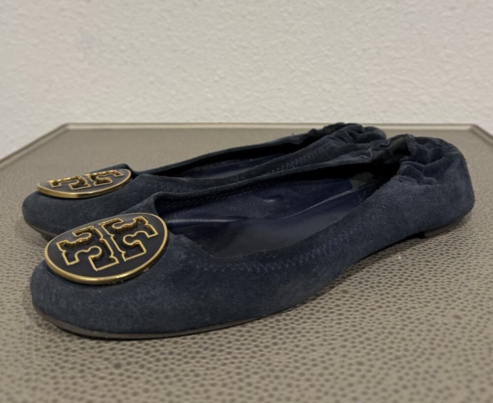 Tory Burch Reva Navy Suede Leather Ballet Flats size 6 M